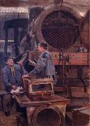 Johannes Martini Fruhstuck in der Lokomotivwerkstatte, oil painting artist